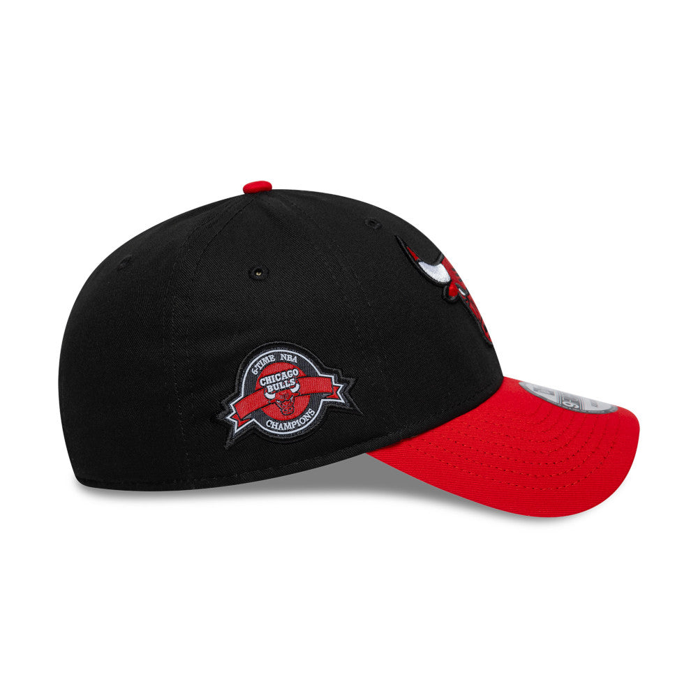 Chicago Bulls Hat - Side Patch 2Tone Black Red NBA 9Forty Strapback Cap - New Era